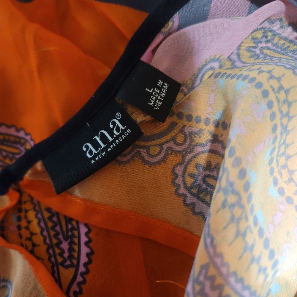 a.n.a A New Approach Women Paisley Sleeveless Chiffon Top Orange Pink Large - Picture 4 of 5